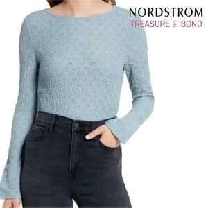 Nordstrom Treasure & Bond Blouse Top Textured Split Sleeve Cuff Cotton Blend